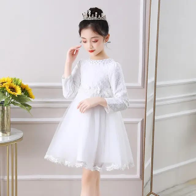 Robe de Fête en Tulle avec Broderies et Manches Longues