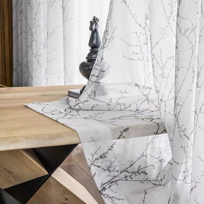 Rideaux Transparents avec Motif Branche d'Arbres (Lot de 2)