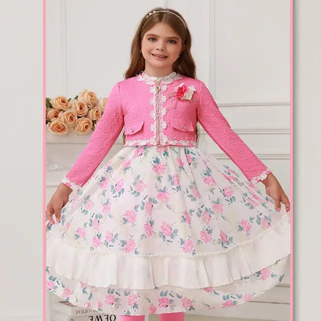 Veste Rose avec Détails en Dentelle et Fleur en Relief