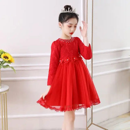 Robe de Fête en Tulle avec Broderies et Manches Longues