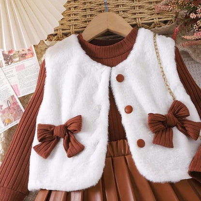 Ensemble Jupe et Gilet en Similicuir pour Enfant