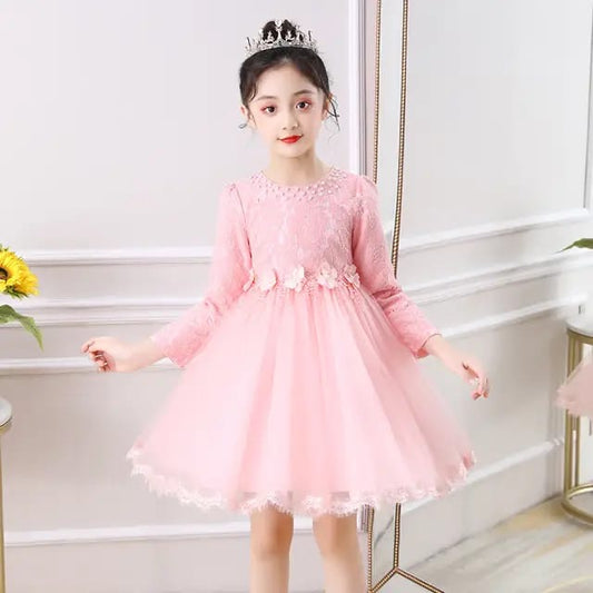 Robe de Fête en Tulle avec Broderies et Manches Longues