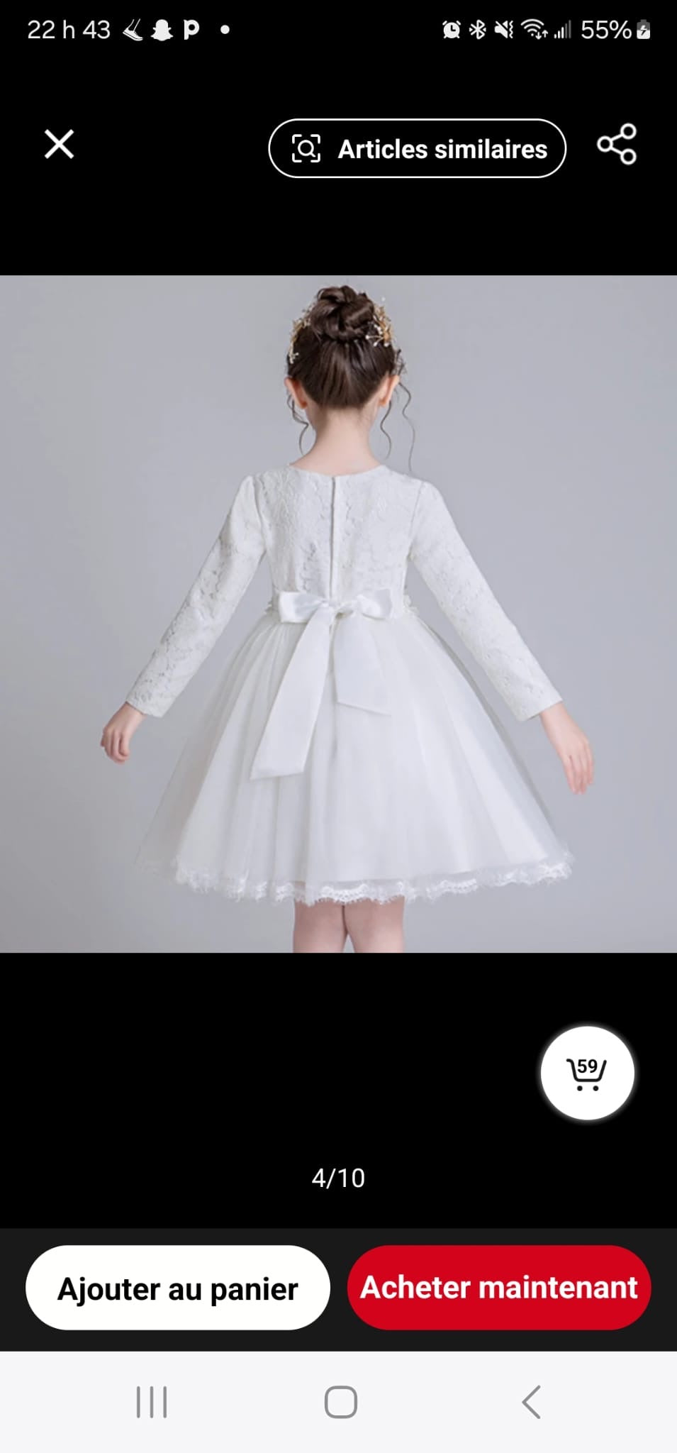 Robe de Fête en Tulle avec Broderies et Manches Longues